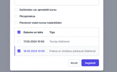 Ekrānšāviņš no sistēmas - poga “prakse ar zināšanu pārbaudi”